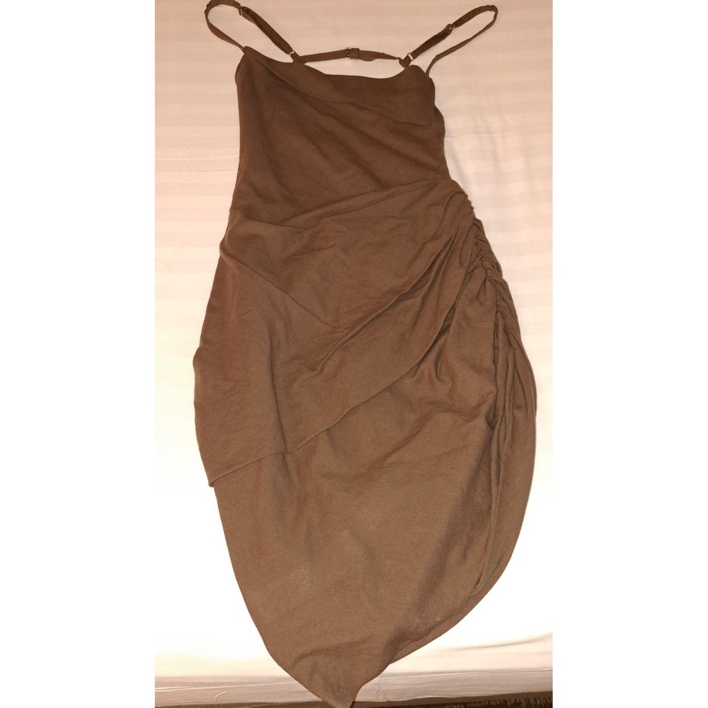 Jacquemus Brown Ruched‎ Asymmetrical Hem Spaghetti Strap Dress - Picture 7 of 16